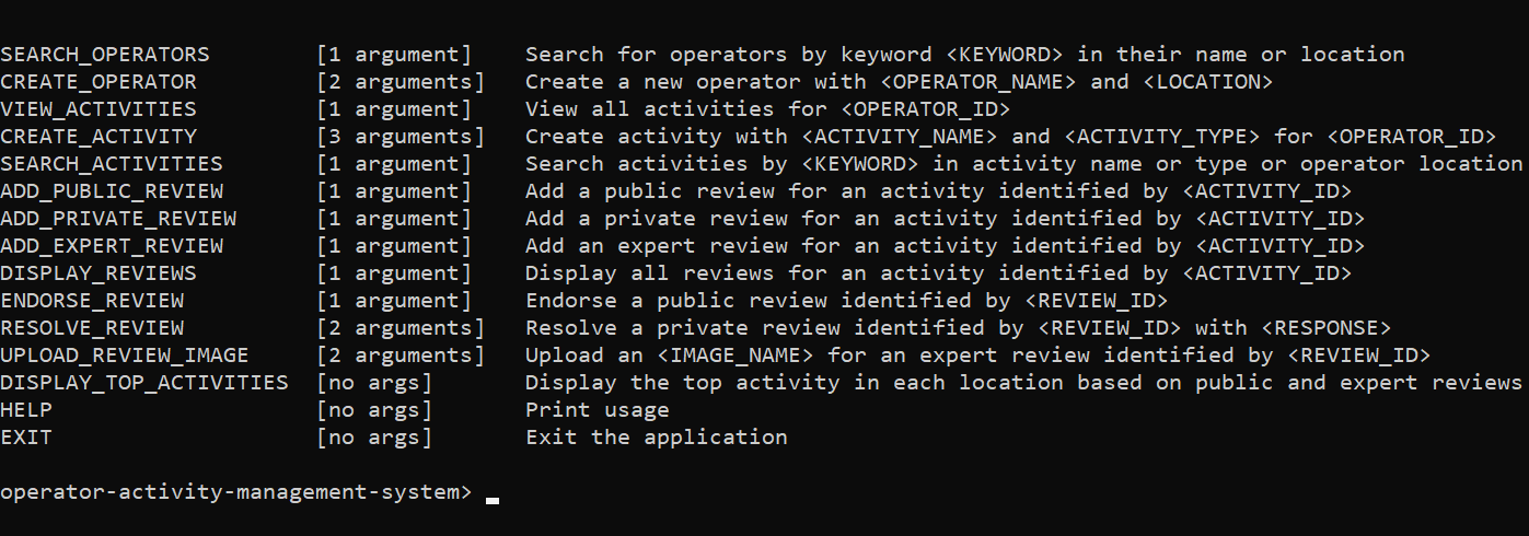 Operator Activity Management System screenshot