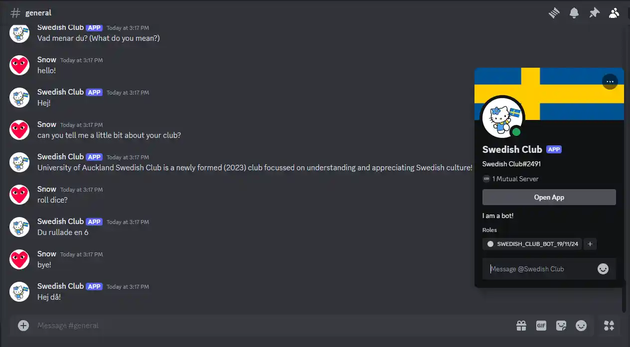 Swedish Club Discord Bot screenshot