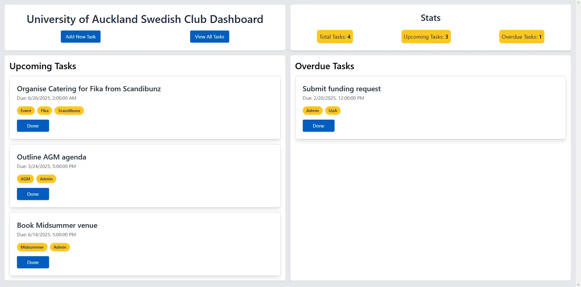 Swedish Club Management Dashboard screenshot